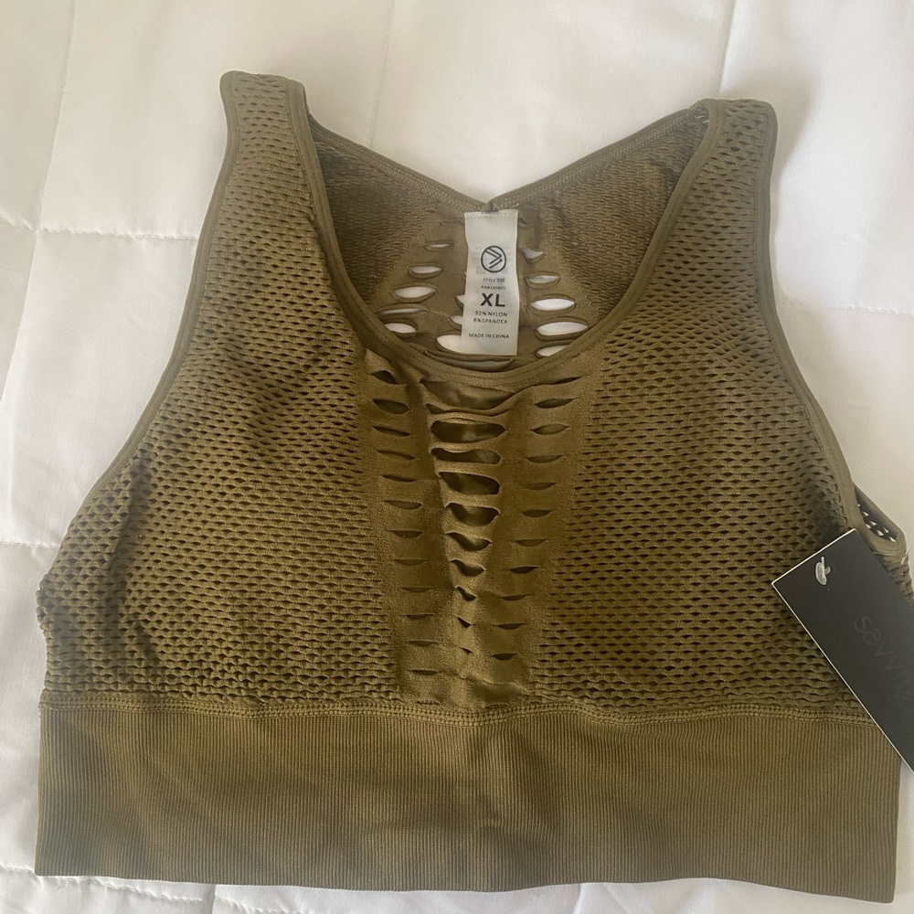 Olive Green Mesh Sports Bra